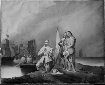 King Gustav II Adolf of Sweden Goes Ashore on Rügen. (Pehr Lindhberg) - Nationalmuseum - 25599