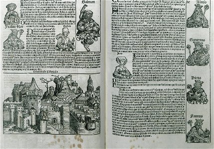 King Italus and Roman goddess Carmenta, here referred to as daughter of Evander Genealogy of Christ- Salmon, Rahab etc) - Schedell Hartmann - 1493