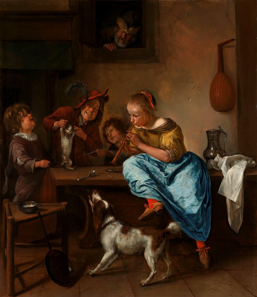 Kinderen leren een poes dansen, bekend als ‘De dansles’ Rijksmuseum SK-A-718