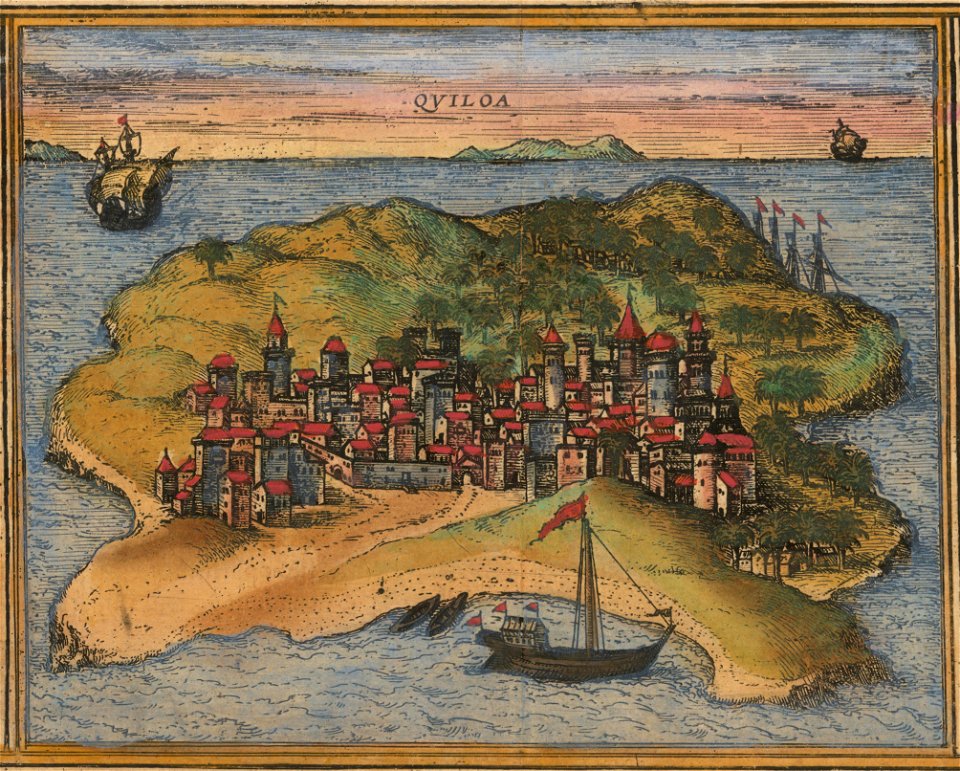 Kilwa Kisiwani - Ca. 1572 view of Aden and 3 other ports (cropped)