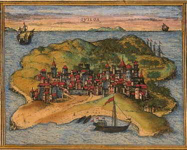 Kilwa Kisiwani - Ca. 1572 view of Aden and 3 other ports (cropped)