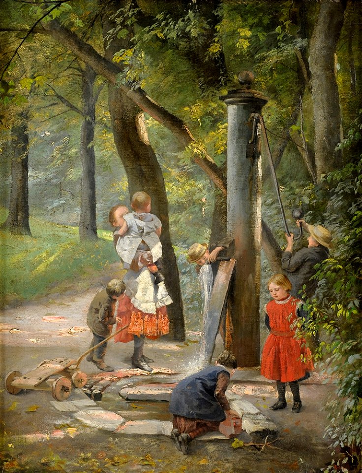 Kinder am Brunnen 19Jh