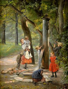 Kinder am Brunnen 19Jh