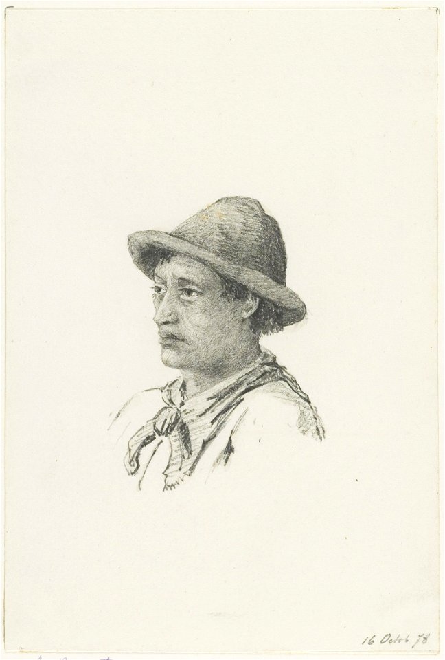 KITLV - 36A239 - Borret, Arnoldus - Indian man wearing a hat - Pencil - 1878-10-16