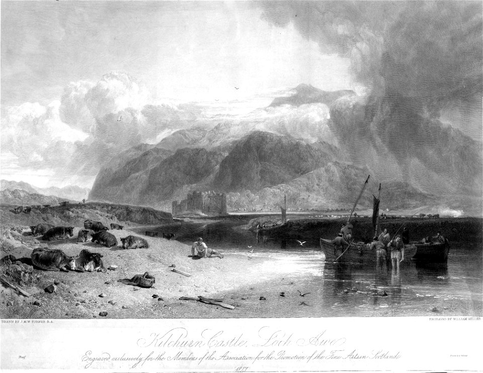 Kilchurn Castle, Loch Awe engraving by William Miller after J M W ...