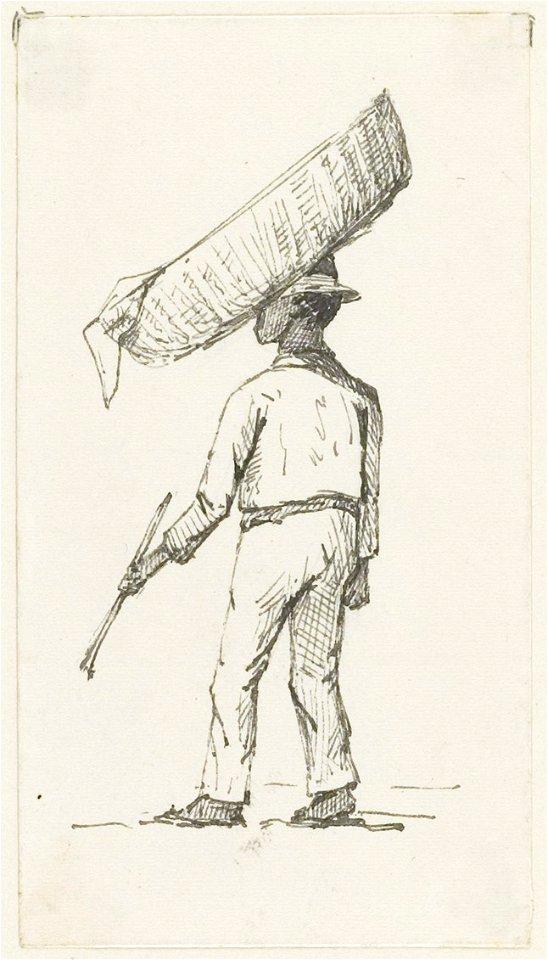 KITLV - 36B276 - Borret, Arnoldus - Man with a big basket on his head - Pen and ink - Circa 1880