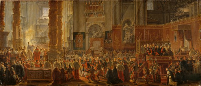 King Gustav III Attending Christmas Mass in 1783, in St Peter's, Rome (Louis Jean Desprez) - Nationalmuseum - 17805