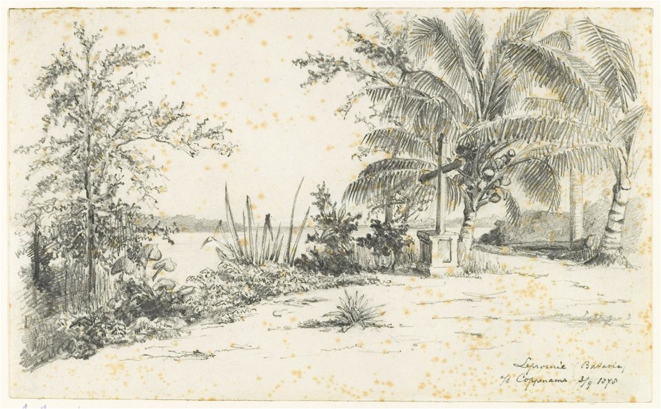 KITLV - 36C195 - Borret, Arnoldus - Leper asylum (Batavia) on the Coppename River, Surinam - Pencil - 1878-09-03