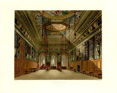 King's Guard Chamber, Windsor Castle, from Pyne's Royal Residences, 1819 - panteek pyn21-241