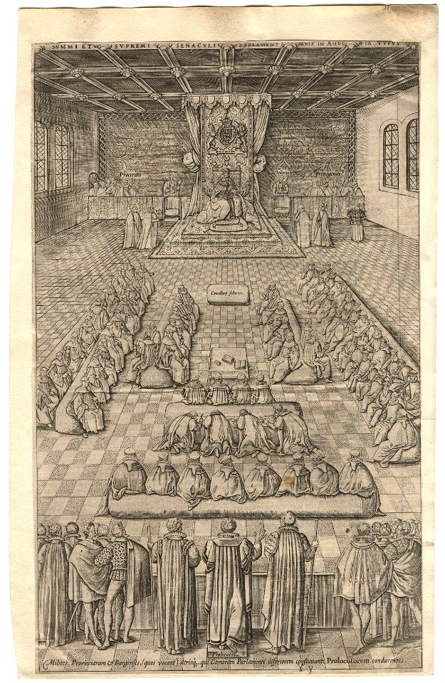 King James I of England and VI of Scotland in Parliament by Renold or Reginold Elstrack (Elstracke)