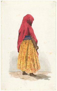 KITLV - 36A219 - Borret, Arnoldus - Woman with red shawl - Water colour - Circa 1880