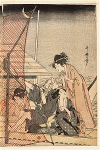 Kitagawa Utamaro (Japanese, 1753^-1806) - Net Fishing at Night on the Sumida River - 1916.1116.c - Cleveland Museum of Art