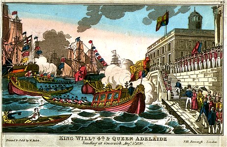 King Will(ia)m 4th and Queen Adelaide landing at Greenwich, Augt. 5th 1830 RMG PU5931. Free illustration for personal and commercial use.