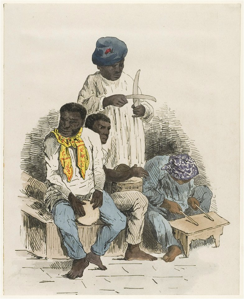 KITLV - 36C185 - Borret, Arnoldus - Negro musicians - Water colour - Circa 1880