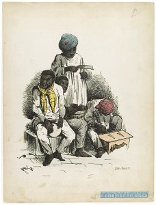 KITLV - 36C329 - Bray, Th. - Petit - Orchestra of a dance party (Negro dance) - Colour lithography - 1850
