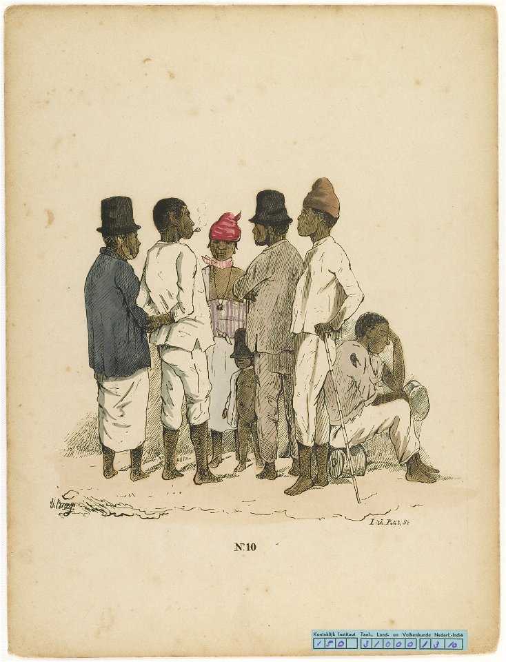 KITLV - 36C338 - Bray, Th. - Petit - Group of plantation niggers - Colour lithography - 1850