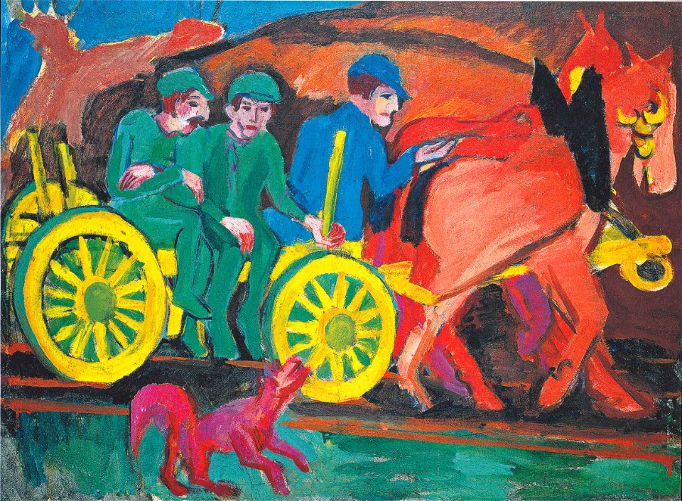 Kirchner - Pferdegespann mit drei Bauern
