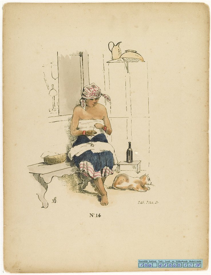 KITLV - 36C342 - Bray, Th. - Petit - Plantation house maid - Colour lithography - 1850