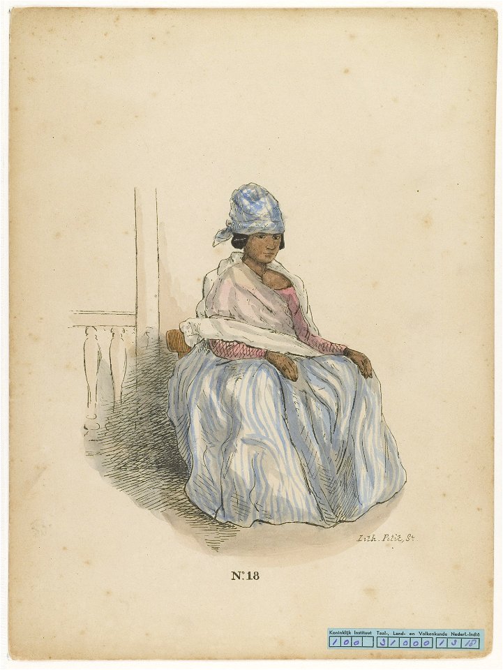 KITLV - 36C346 - Bray, Th. - Petit - Lithography of a coloured young woman - Colour lithography - 1850
