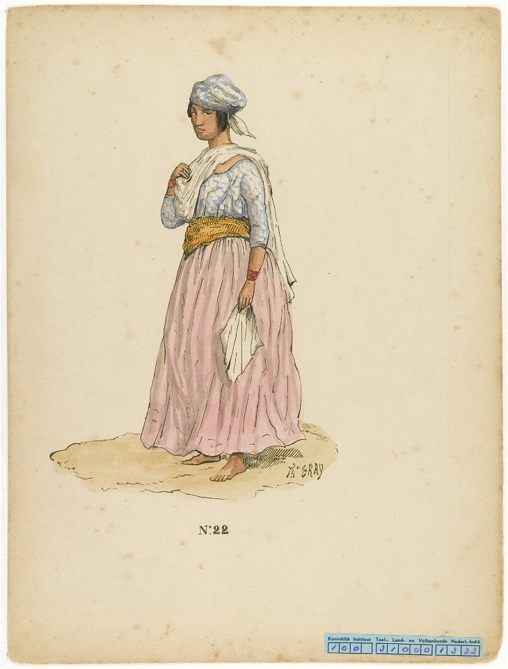 KITLV - 36C350 - Bray, Th. - Petit - Plantation house maid in dance costume - Colour lithography - 1850