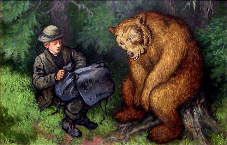 Theodor Kittelsen - The Ash Lad and the Bear - NG.M.00548 - National Museum of Art, Architecture and Design. Free illustration for personal and commercial use.