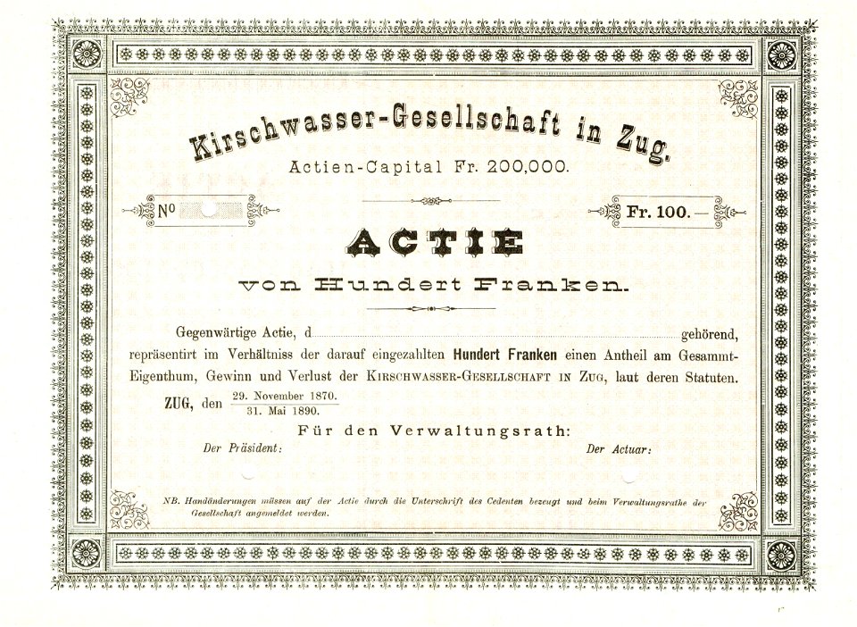 Kirschwasser-Gesellschaft in Zug 1890
