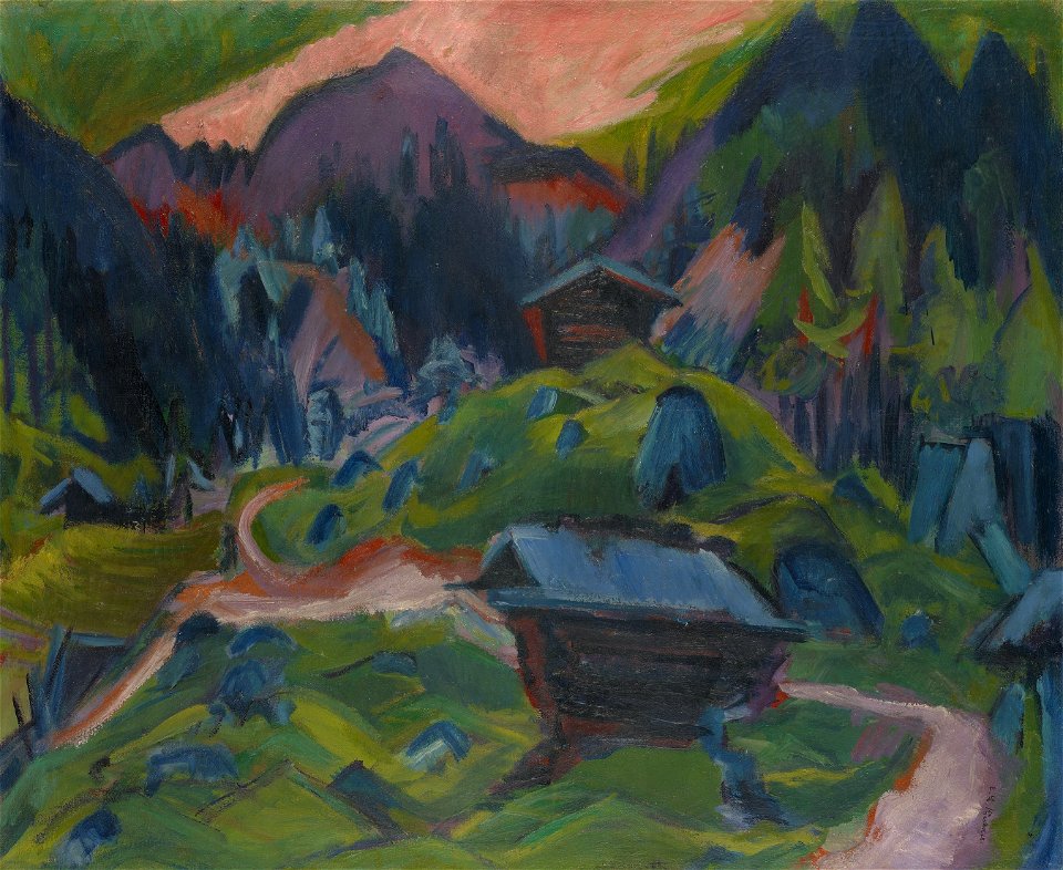Kummeralp Mountain and Two Sheds 1920 Ernst Kirchner