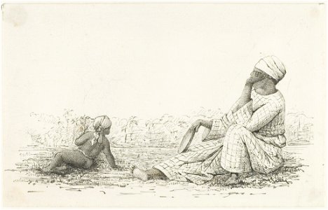 KITLV - 36A242 - Borret, Arnoldus - Seated woman with child playing at her feet - Pen and ink - Circa 1880