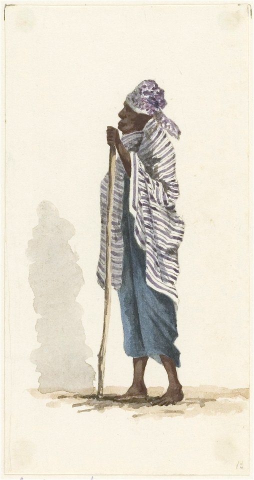 KITLV - 36B235 - Borret, Arnoldus - Old woman with stick - Water colour - Circa 1880