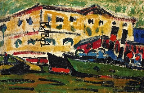 Ernst Ludwig Kirchner - Elbkähne vor gelben Häusern, Dresden (ca.1909)