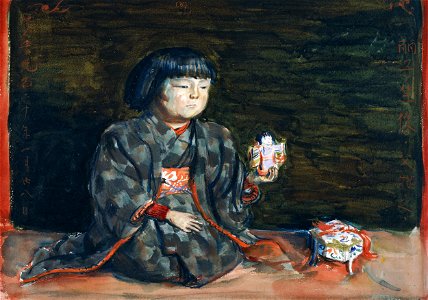 Kishida Ryusei - Seated Portrait of Reiko with a Doll - Google Art Project