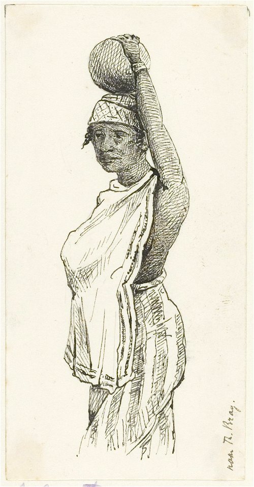 KITLV - 36B278 - Borret, Arnoldus - Woman with a load on her head - Pen and ink - Circa 1880