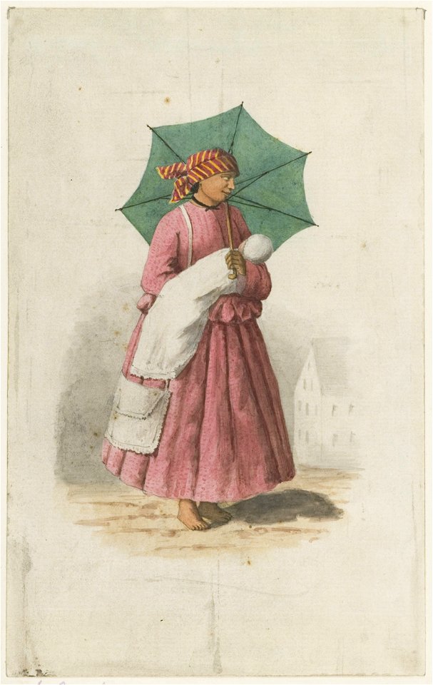 KITLV - 36A226 - Borret, Arnoldus - Nanny with a European baby in her arms - Pencil Water colour - Circa 1880