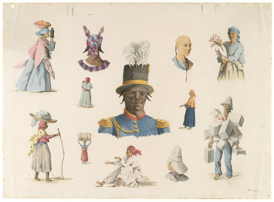 KITLV - 37A209 - Borret, Arnoldus - Various types of Surinam people - Water colour - 1881-08-15
