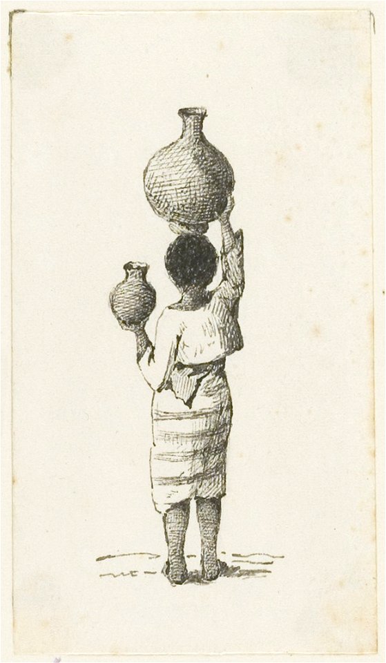 KITLV - 36B248 - Borret, Arnoldus - Woman with a jug on the head and hand - Pen and ink - Circa 1880