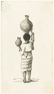 KITLV - 36B248 - Borret, Arnoldus - Woman with a jug on the head and hand - Pen and ink - Circa 1880