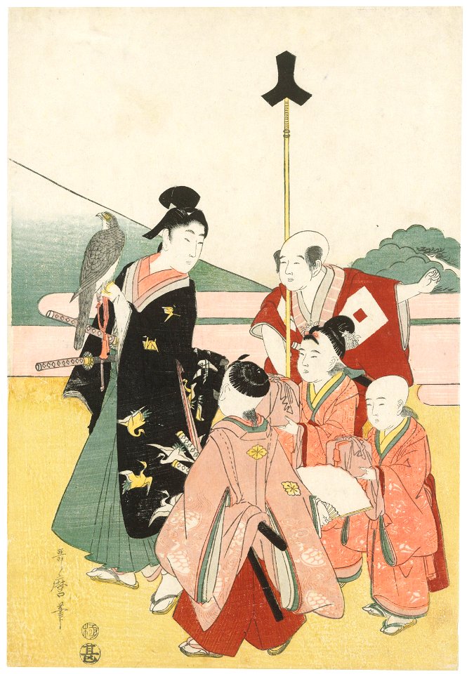 Kitagawa utamaro boys hawking party in front of mount fuji010436)