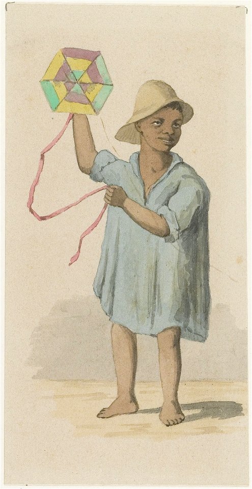 KITLV - 36A230 - Borret, Arnoldus - Boy with kite - Water colour - Circa 1880
