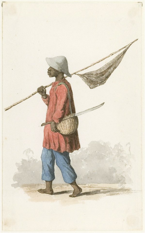 KITLV - 36A222 - Borret, Arnoldus - Fisherman - Water colour - Circa 1880