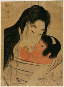 Kitagawa Utamaro - Kintarô and Yamauba Kissing - MFA Boston RES.56.12. Free illustration for personal and commercial use.