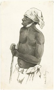 KITLV - 36B227 - Borret, Arnoldus - Old man with a stick - Pen and ink - Circa 1880