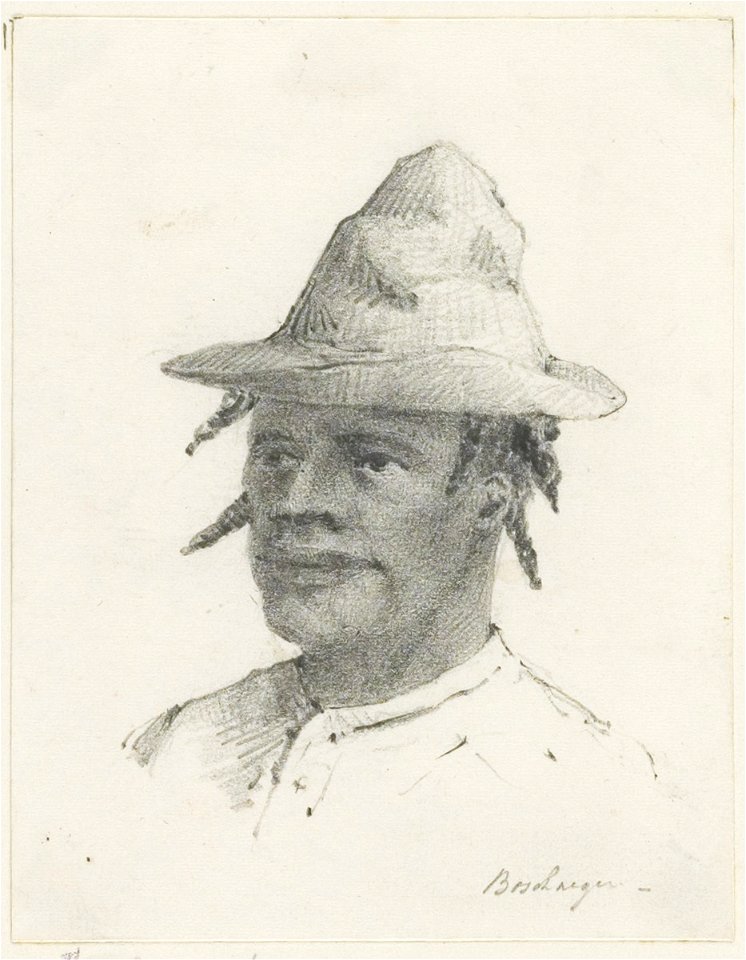 KITLV - 36B281 - Borret, Arnoldus - Bushnegro with hat - Pencil - Circa 1880