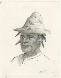 KITLV - 36B281 - Borret, Arnoldus - Bushnegro with hat - Pencil - Circa 1880