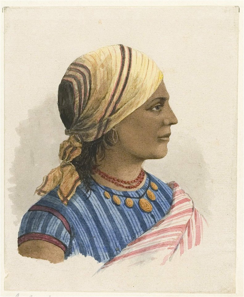 KITLV - 36B226 - Borret, Arnoldus - Hindustani woman with headscarf and jewelry - Water colour - Circa 1880