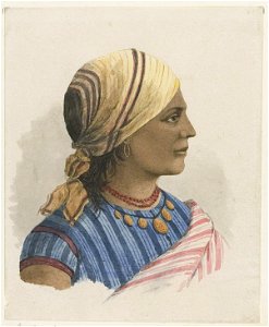 KITLV - 36B226 - Borret, Arnoldus - Hindustani woman with headscarf and jewelry - Water colour - Circa 1880