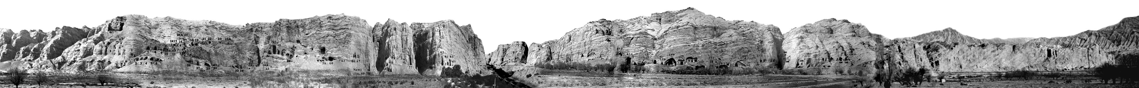 Kizil panorama, Caves 1 to 235 (without 201-231, back of the mountain, Houshan)