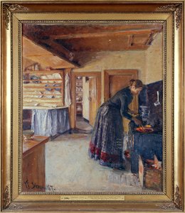 Kitchen, with the artist's Wife (Viggo Johansen) - Nationalmuseum - 19749. Free illustration for personal and commercial use.