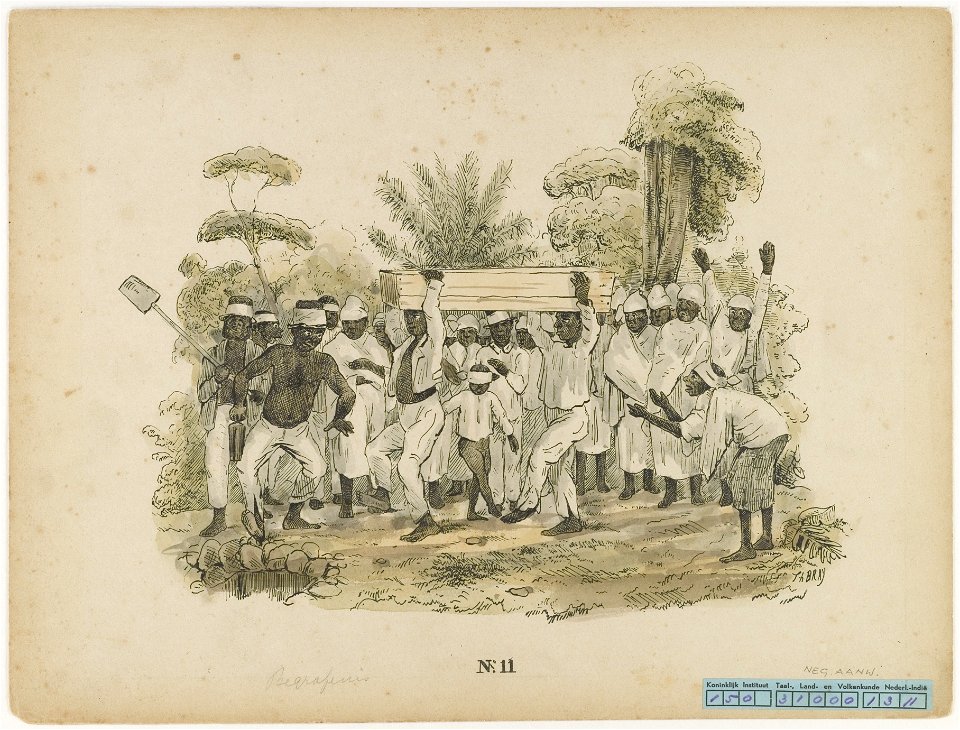 KITLV - 36C339 - Bray, Th. - Petit - Heathen funeral on a plantation - Colour lithography - 1850