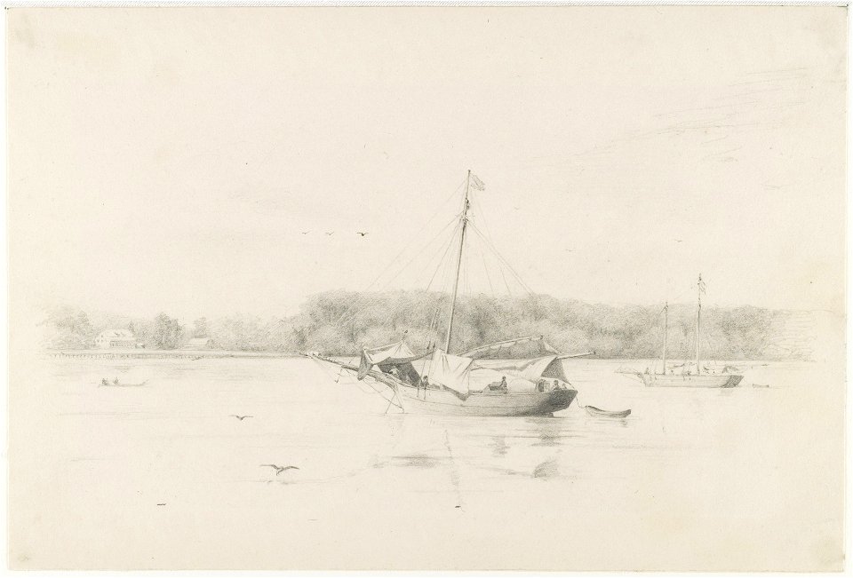 KITLV - 36C184 - Borret, Arnoldus - Two sailing ships in quarantine - Pencil - Circa 1880
