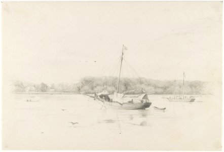 KITLV - 36C184 - Borret, Arnoldus - Two sailing ships in quarantine - Pencil - Circa 1880
